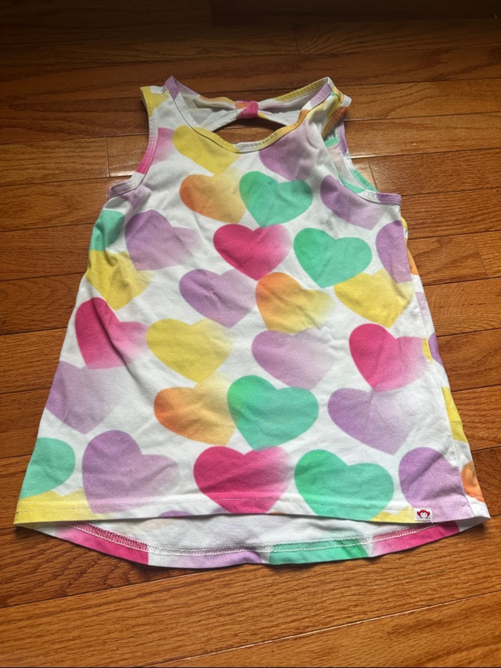Appaman Girls' Heart Tank Top in White with Pink, Purple, Yellow & Green Hearts